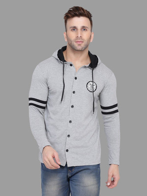 Money Leaf Graphic Print Men Hooded Neck Silver T-Shirt