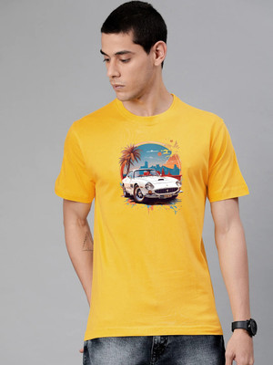 JP Creation Printed Men Round Neck Yellow T-Shirt