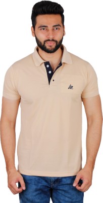 Cousin's Colorblock Men Polo Neck Beige T-Shirt