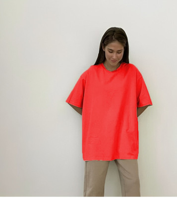 etsun Solid Women Round Neck Red T-Shirt