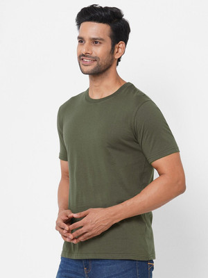 OrrganicChics Solid Men Round Neck Green T-Shirt
