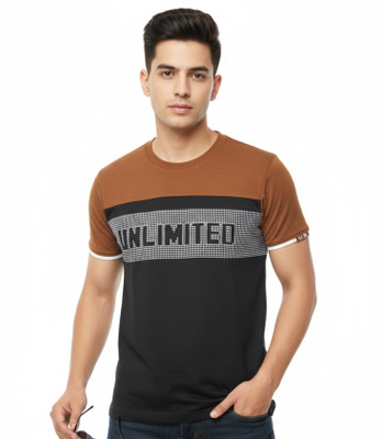 zinpand Striped, Typography Men Round Neck Brown, Black T-Shirt