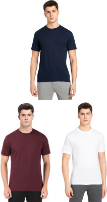 JOCKEY Solid Men Round Neck Dark Blue, White, Maroon T-Shirt