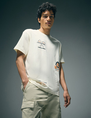 FLYING MACHINE Printed Men Round Neck White T-Shirt