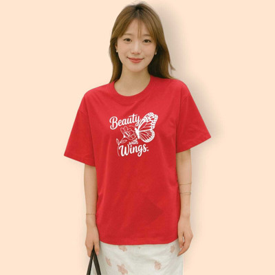 Fluffy Enterprises Printed Women Round Neck Red T-Shirt