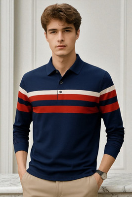 Autna Colorblock Men Polo Neck Navy Blue T-Shirt