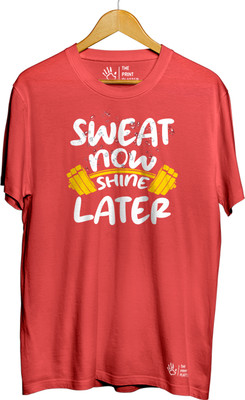 THE PRINT PLATTER Typography Men Round Neck Red T-Shirt