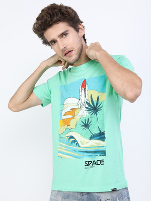HIGHLANDER Graphic Print Men Round Neck Light Green T-Shirt
