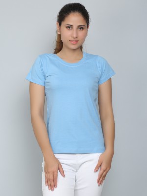 Kera Global Solid Women Round Neck Blue T-Shirt