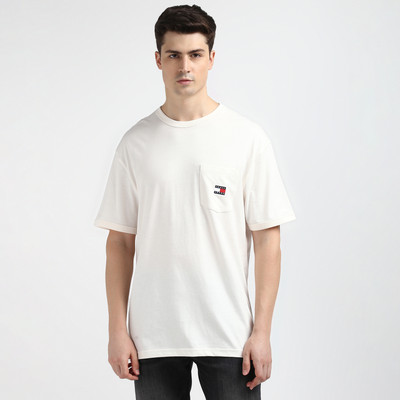 TOMMY HILFIGER Solid Men Round Neck White T-Shirt