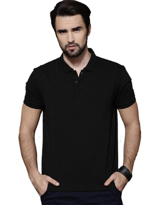Roadster Solid Men Polo Neck Black T-Shirt