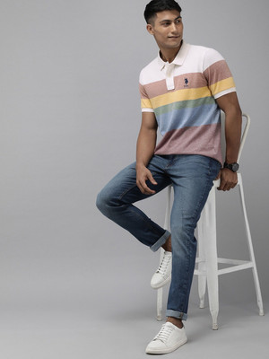 U.S. POLO ASSN. Striped Men Polo Neck Multicolor T-Shirt