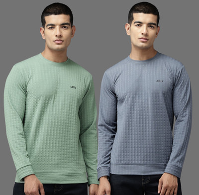Ticoss Solid Men Round Neck Green, Grey T-Shirt