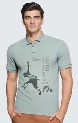 METRONAUT Printed Men Polo Neck Grey T-Shirt