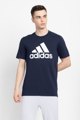 ADIDAS Printed Men Round Neck Blue T-Shirt