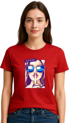 KMBCO Printed Women Round Neck Red T-Shirt