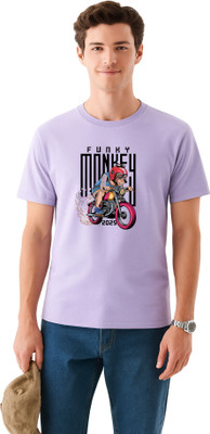 tmize Graphic Print Men Round Neck Purple T-Shirt