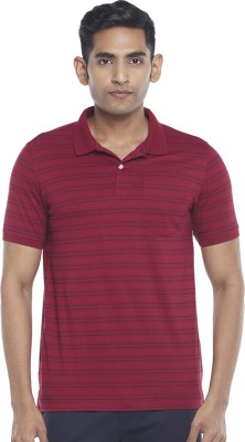 Byford by Pantaloons Striped Men Polo Neck Maroon T-Shirt