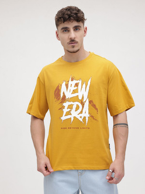 Roadster Printed Men Round Neck Yellow T-Shirt
