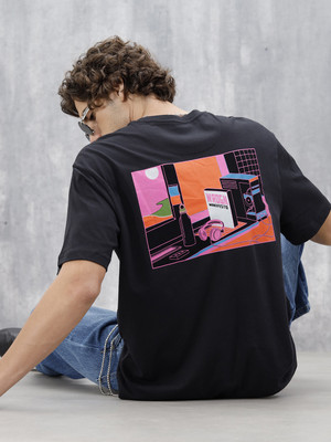 WROGN Graphic Print Men Crew Neck Black T-Shirt