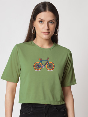 SLENOR Printed Women Round Neck Green T-Shirt