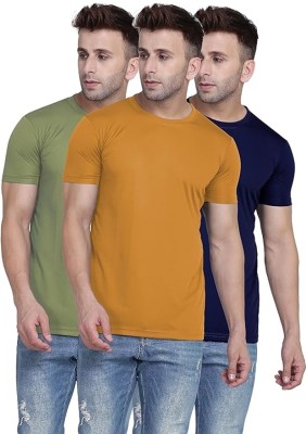 PARA HILLS Solid Men Round Neck Yellow, Green, Navy Blue T-Shirt