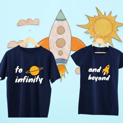 Young trendz Graphic Print Couple Round Neck Navy Blue T-Shirt