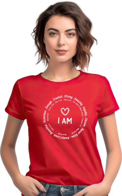 The Witty Curls Printed Women Round Neck Red T-Shirt