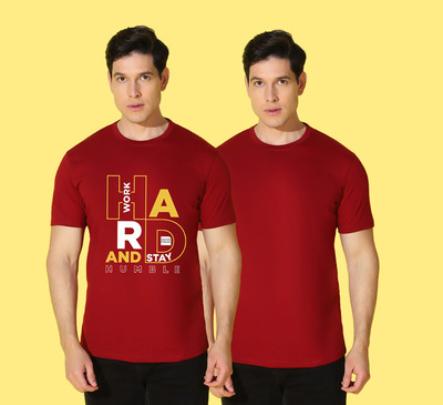 WOOSTRO Printed, Solid Men Round Neck Maroon T-Shirt