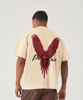 Pronk Printed Men Round Neck Beige T-Shirt