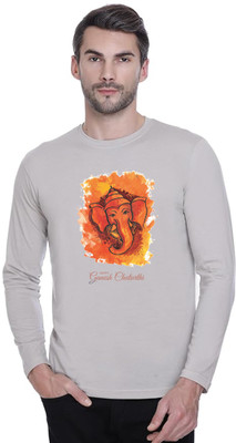 LV CARE Printed Men Round Neck Grey T-Shirt