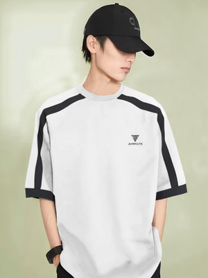 Jump Cuts Solid Men Round Neck White T-Shirt