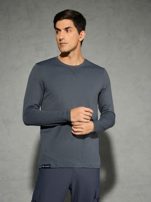 TECHNOSPORT Solid Men Round Neck Grey T-Shirt