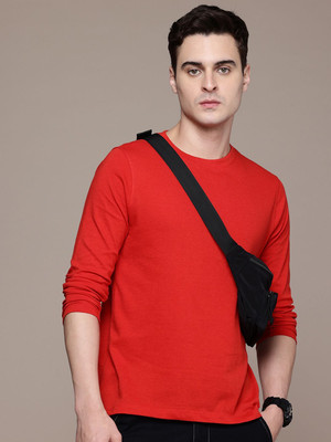 Moda Rapido Solid Men Round Neck Red T-Shirt