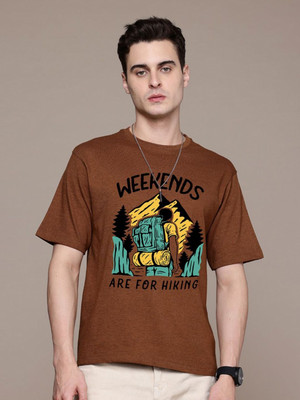 Moda Rapido Graphic Print Men Round Neck Brown T-Shirt
