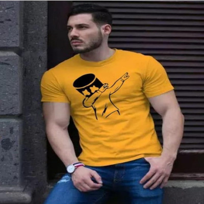 SAHAL FASHION Printed Men Round Neck Yellow T-Shirt
