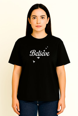 WickedCotton Graphic Print Women Round Neck Black T-Shirt
