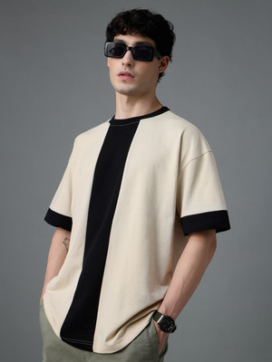 The Souled Store Colorblock Men Round Neck Beige T-Shirt
