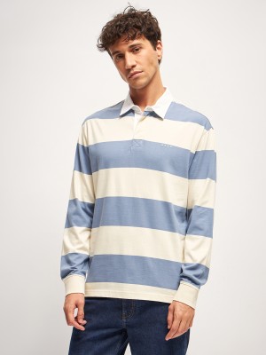 THE BEAR HOUSE Striped Men Polo Neck Blue T-Shirt