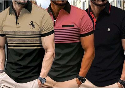 Bliss Bell Solid Men Polo Neck Multicolor T-Shirt