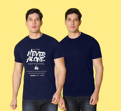 WOOSTRO Printed Men Round Neck Blue, White T-Shirt