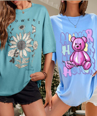 SILVANUS Printed Women Round Neck Multicolor T-Shirt