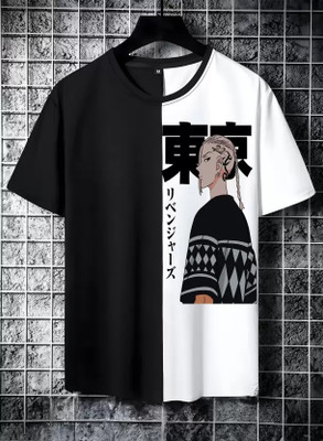CHITRA STYLE Cartoon, Colorblock Men Round Neck Black, White T-Shirt