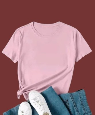 RM ENTERPRISE Solid Women Polo Neck Pink T-Shirt