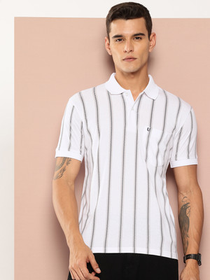 UNIBERRY Striped Men Polo Neck White T-Shirt
