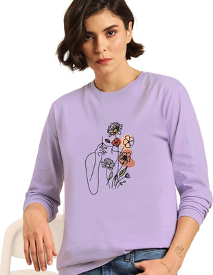 AMEVI Printed Women Round Neck Purple T-Shirt