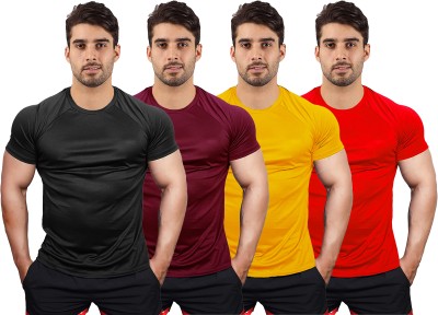 UDI n ADI Solid Men Round Neck Black, Maroon, Yellow, Red T-Shirt