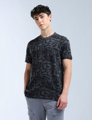 FLYING MACHINE Geometric Print Men Round Neck Grey T-Shirt