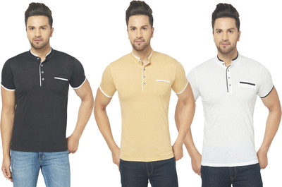 JB Jangoboy Solid Men Henley Neck Multicolor T-Shirt