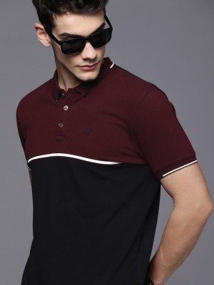 WROGN Colorblock Men Polo Neck Maroon T-Shirt